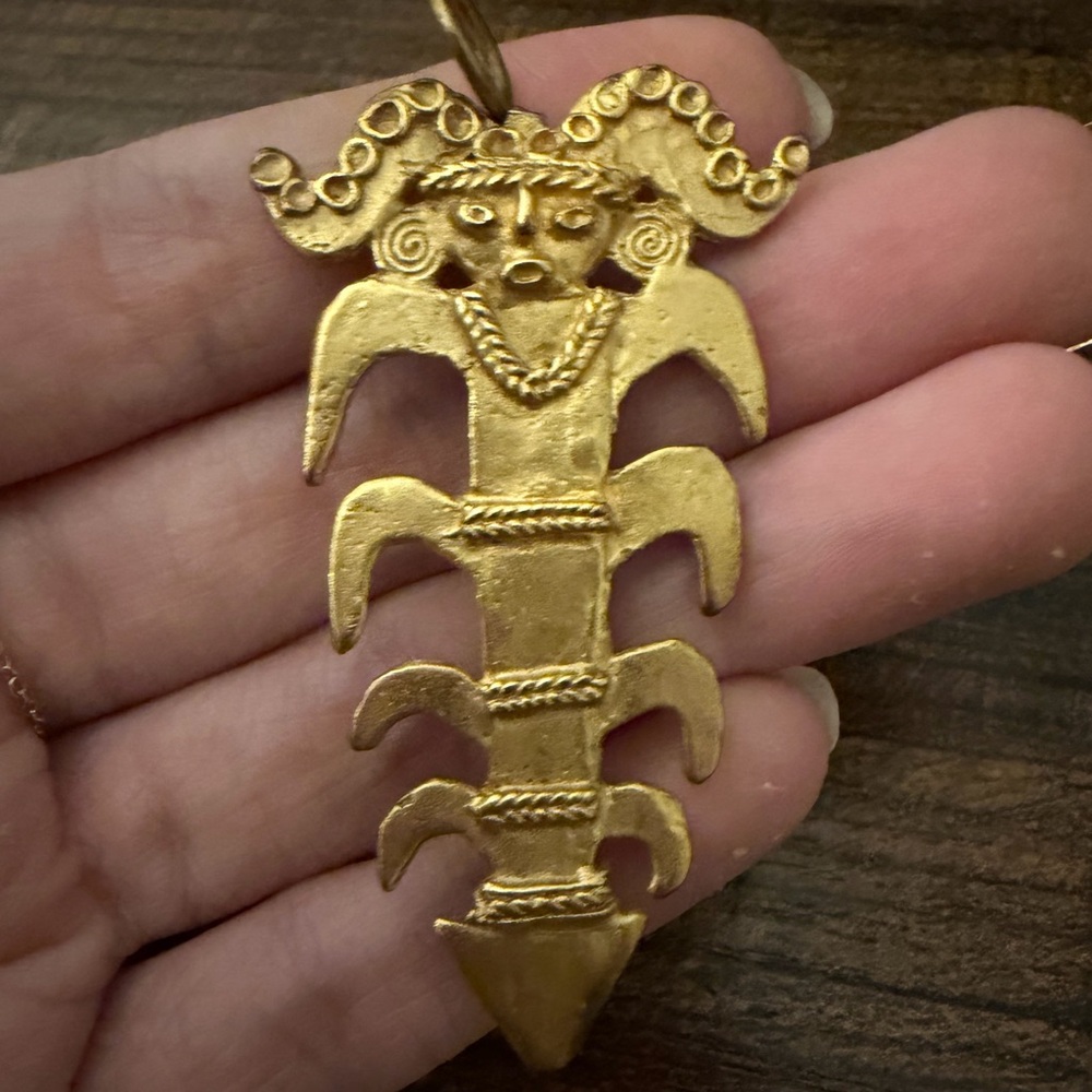Pre-Colombian Bogota 24k Gold Plated Pendant Brooch with Intricate Design